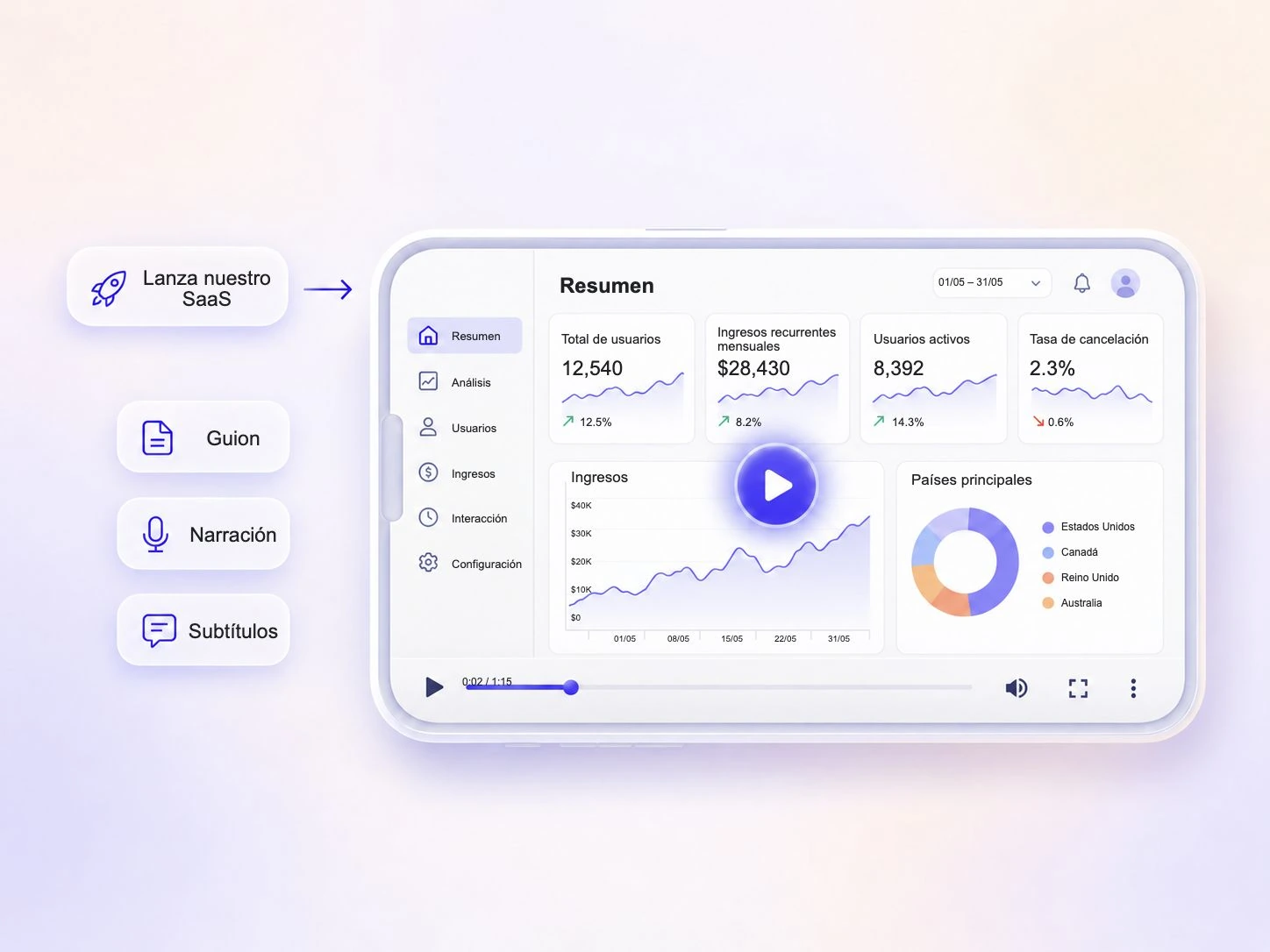 Crea un video de lanzamiento de SaaS a partir de un texto y una foto en el editor de Pexo