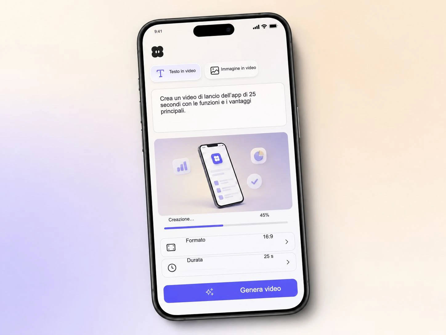 Creare un video di lancio per un'app partendo da un testo e uno screenshot dell'app nell'editor di Pexo