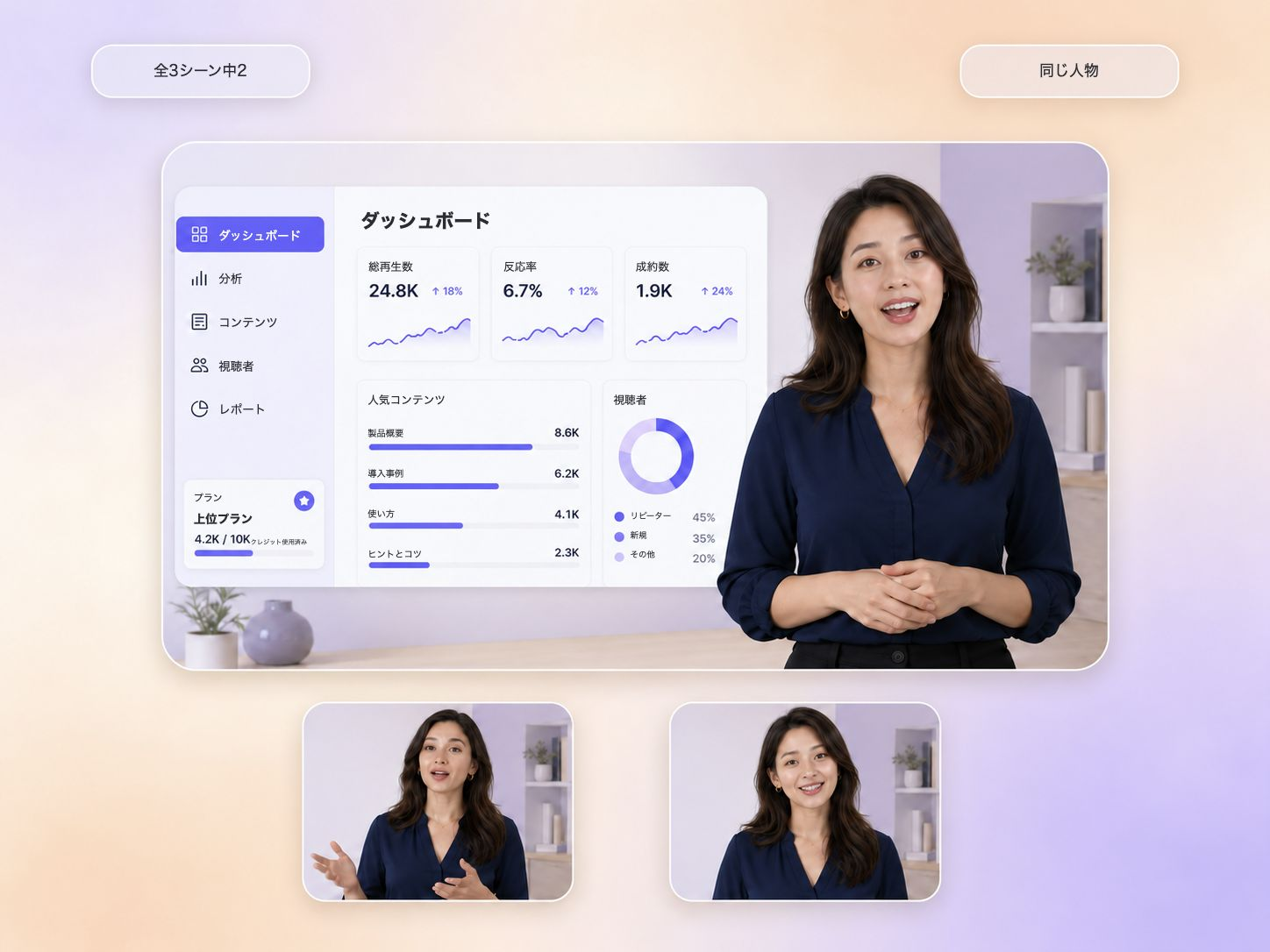 Pexo による SaaS 説明ビデオのマルチシーン連続性