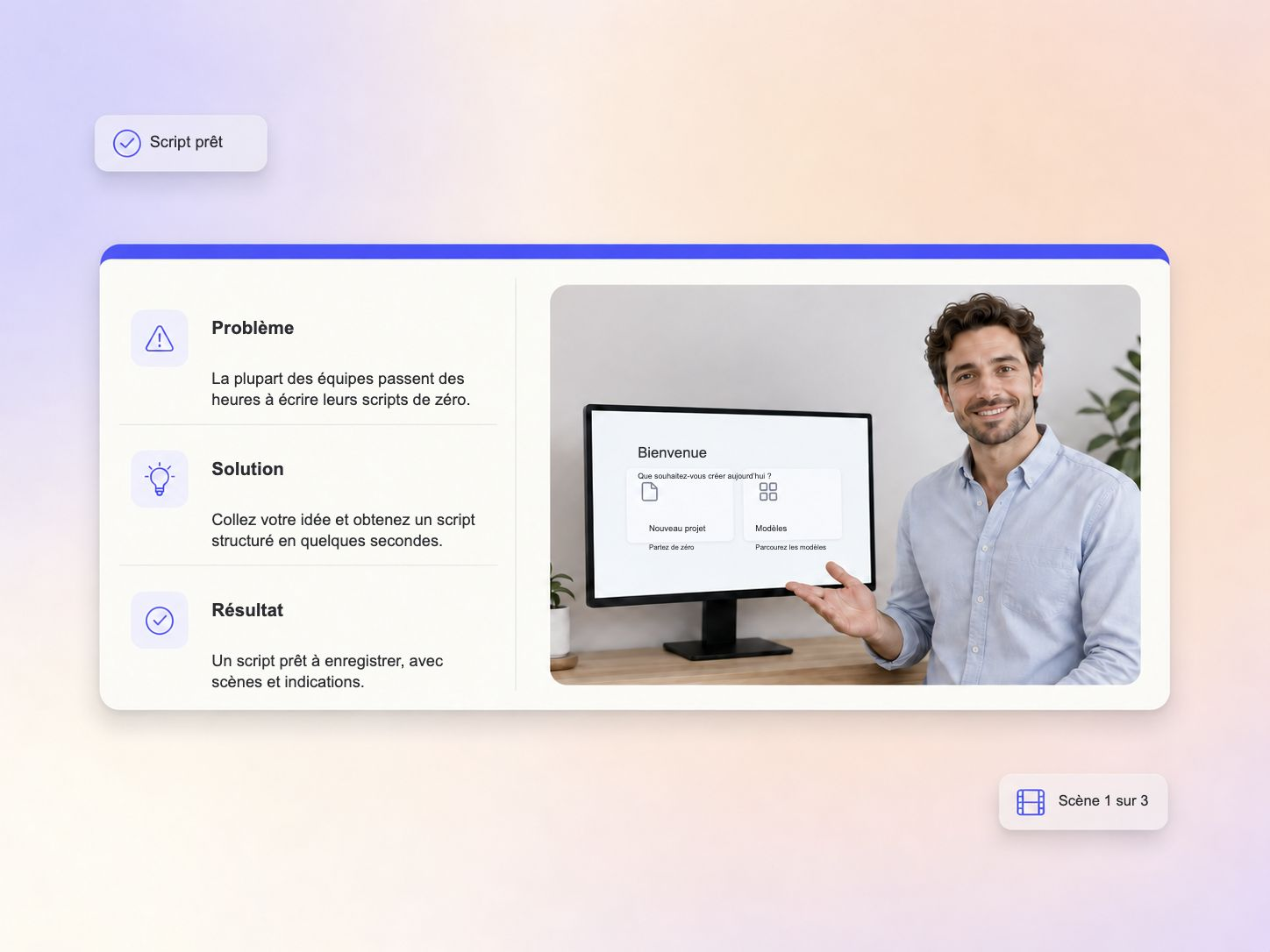 Génération de scripts pour vidéos explicatives SaaS par l'IA de Pexo.