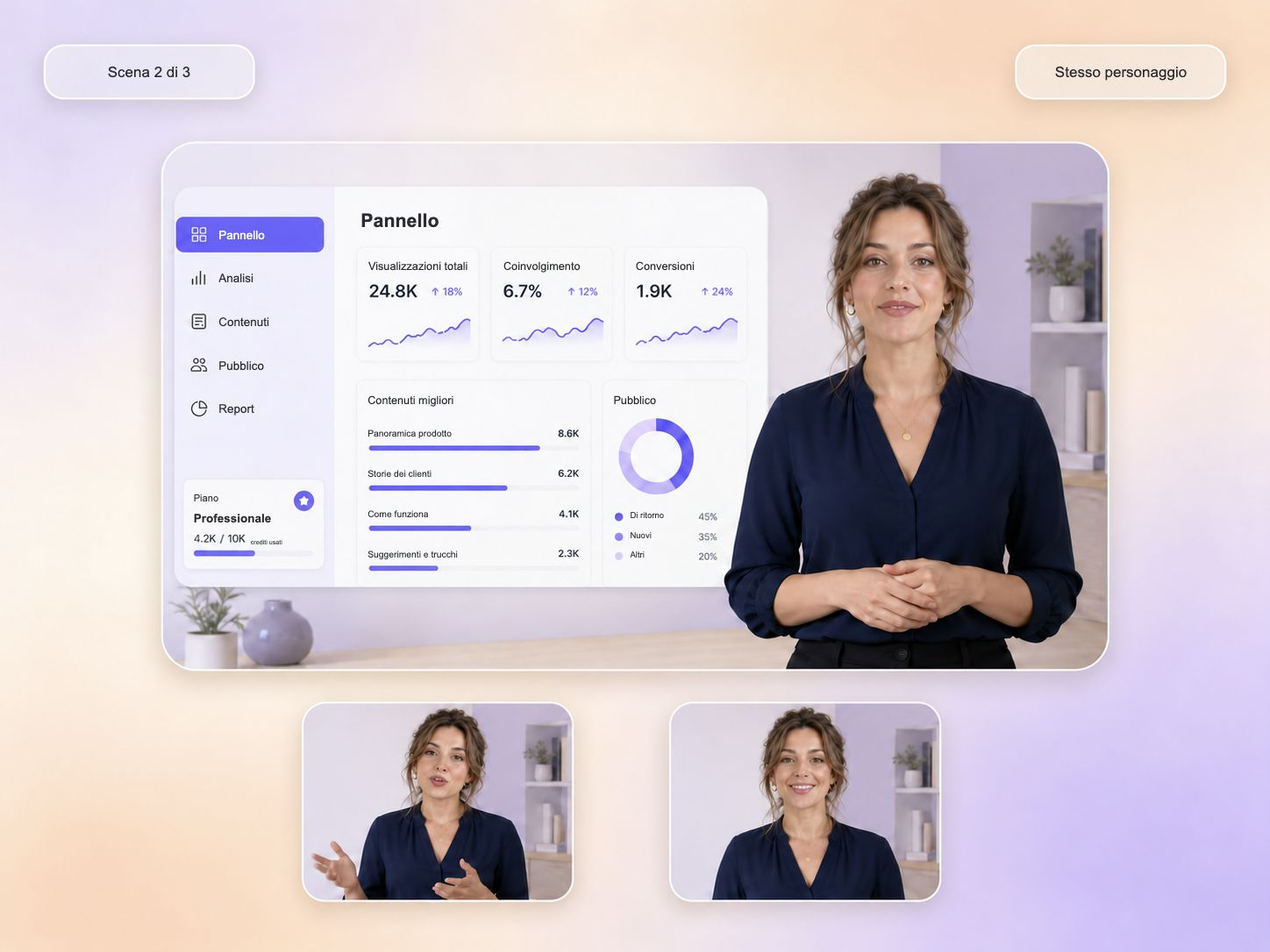 Continuità multi-scena per video esplicativi SaaS di Pexo