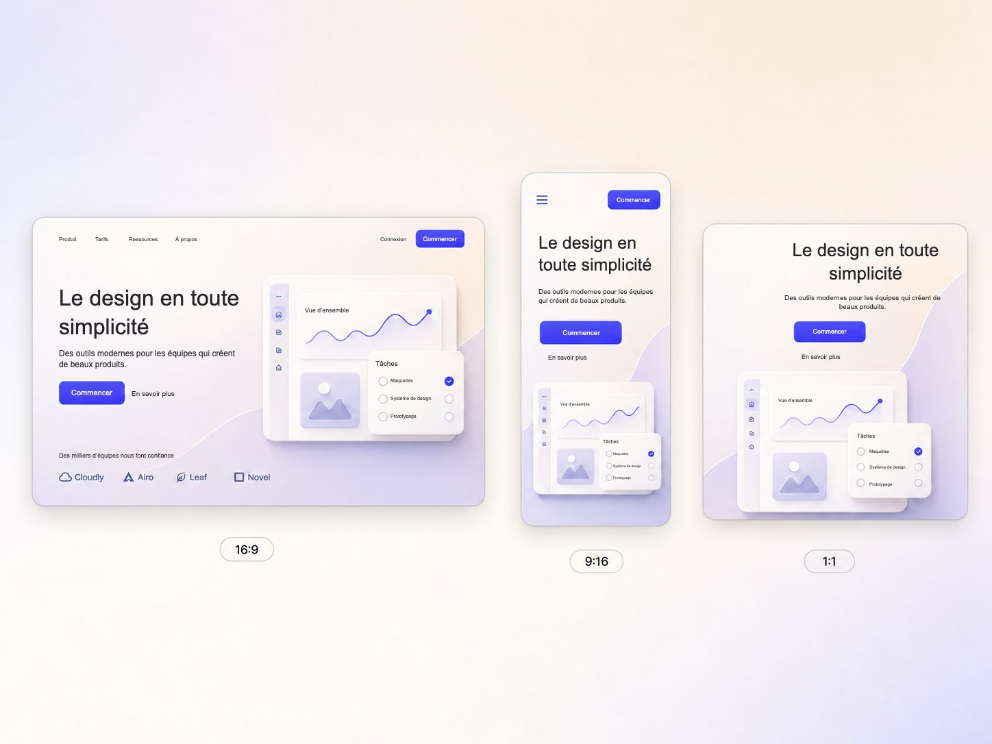 Vidéo de lancement de site web exportée aux formats 16:9, 9:16 et 1:1 jusqu'à 4K