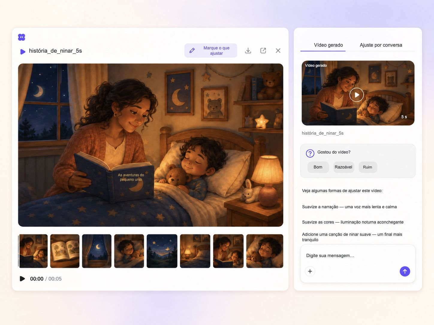 Criando um vídeo de história para dormir a partir de um texto e uma foto no editor do Pexo