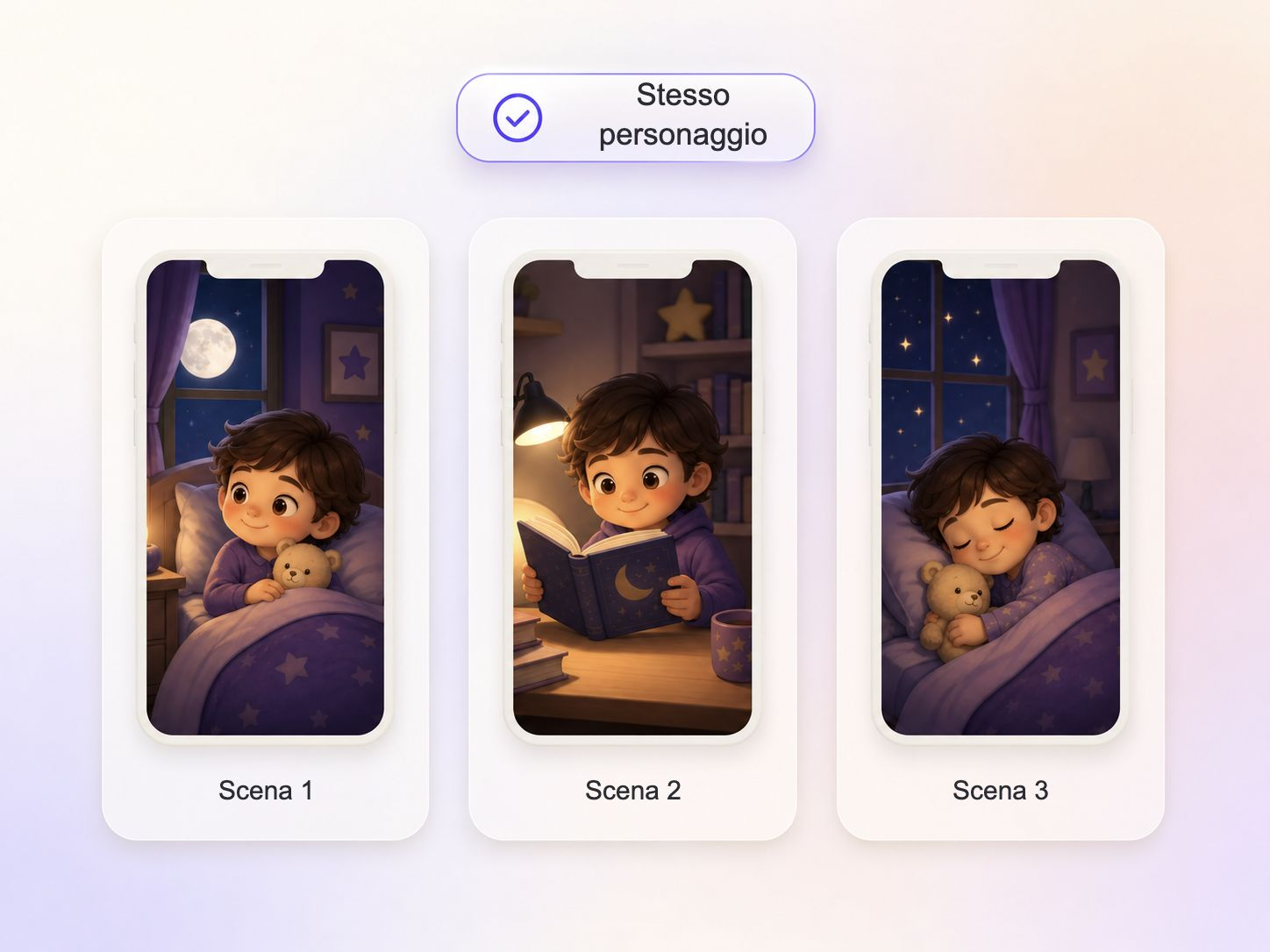 Un personaggio ricorrente del libro di fiabe che appare in tutte le scene di un video di storie della buonanotte