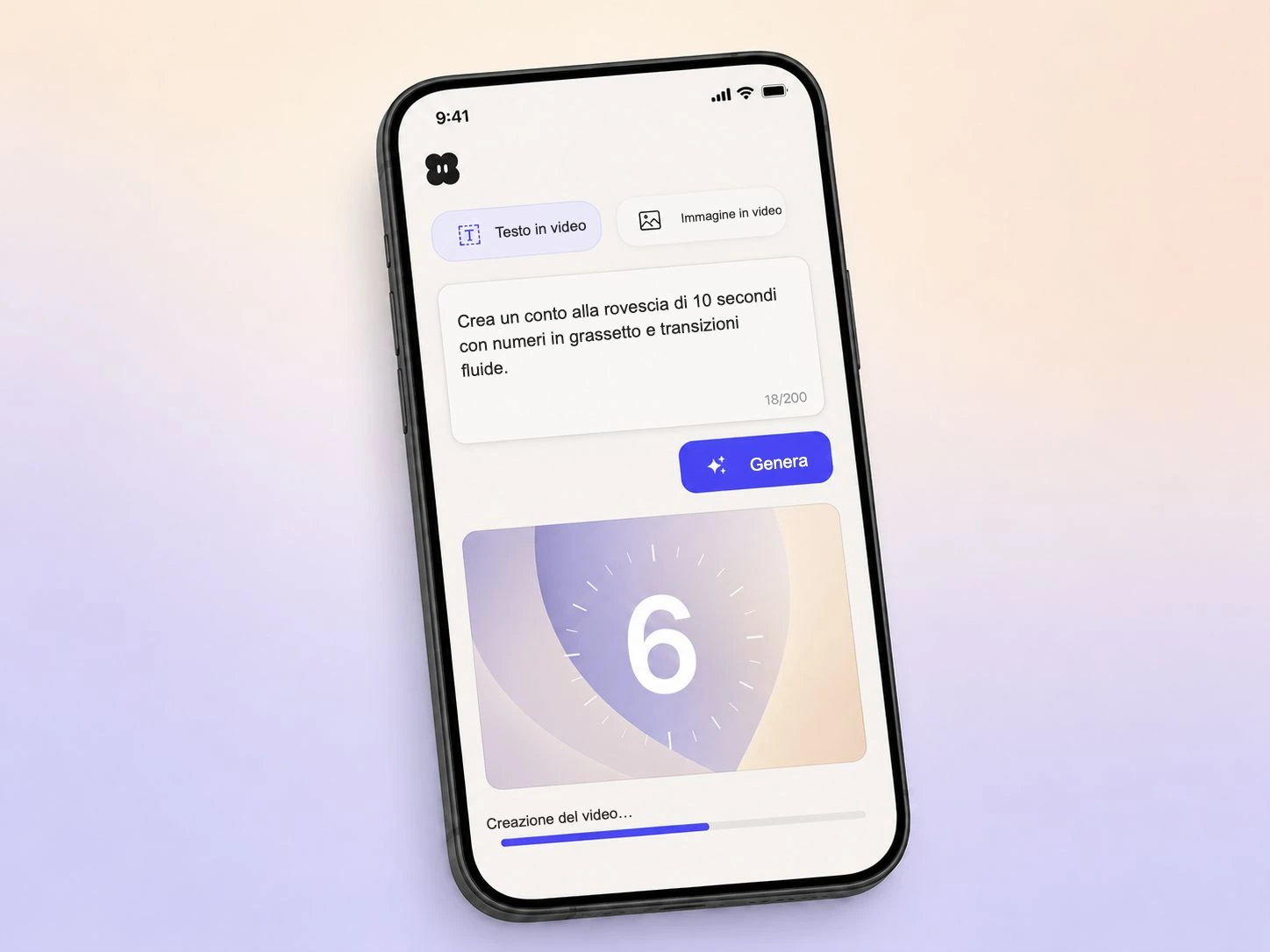 Creare un video con conto alla rovescia da un testo e una foto nell'editor di Pexo