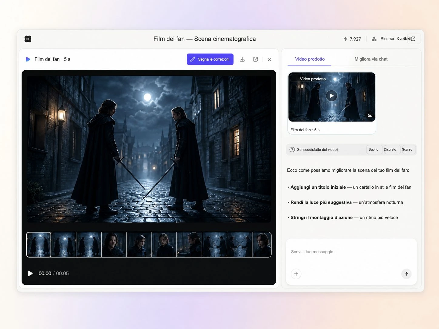 Creazione di un fan film a partire da un testo e una foto nell'editor di Pexo