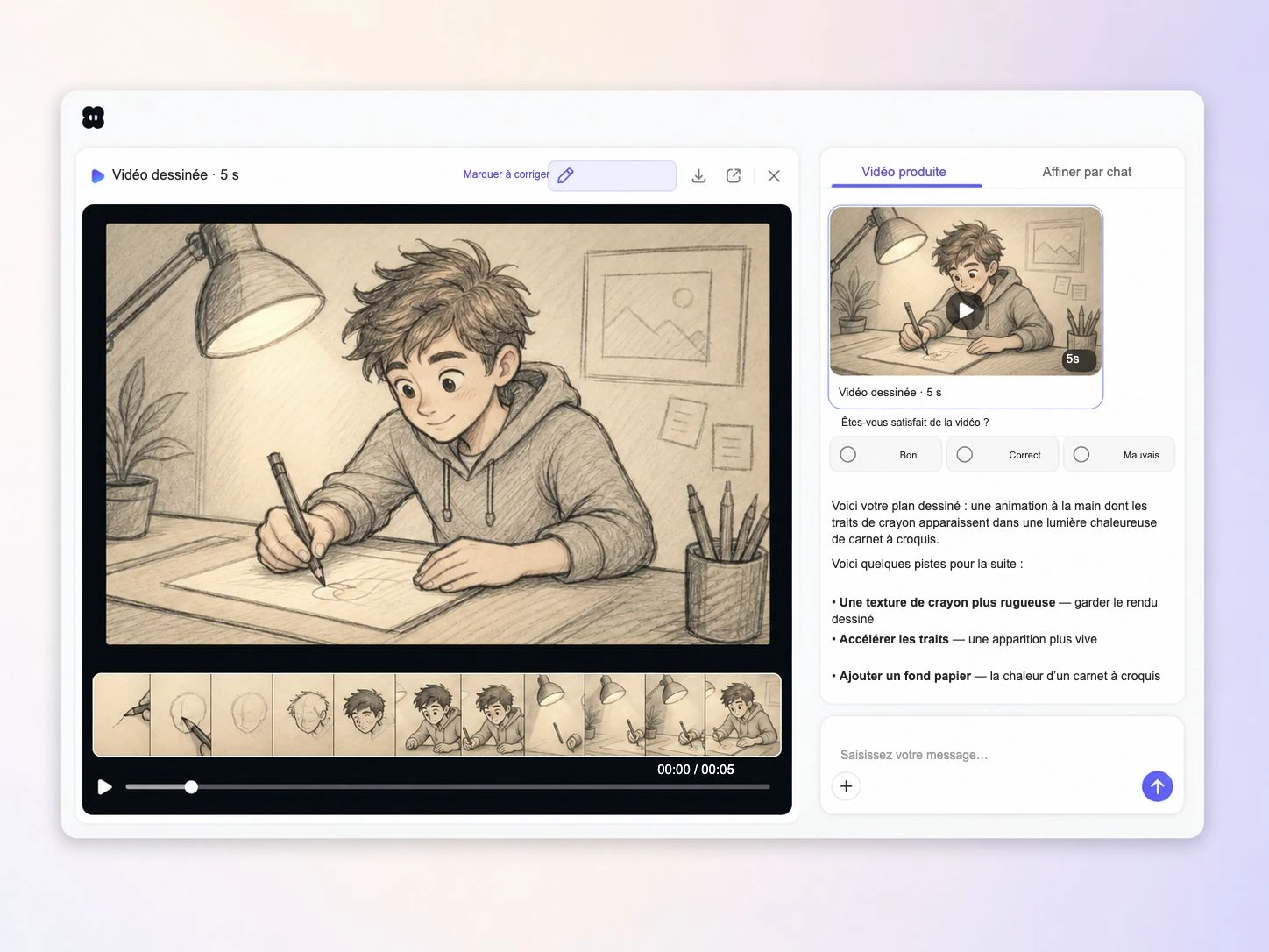Création d'une vidéo dessinée à partir d'une invite de texte et d'une photo dans l'éditeur Pexo