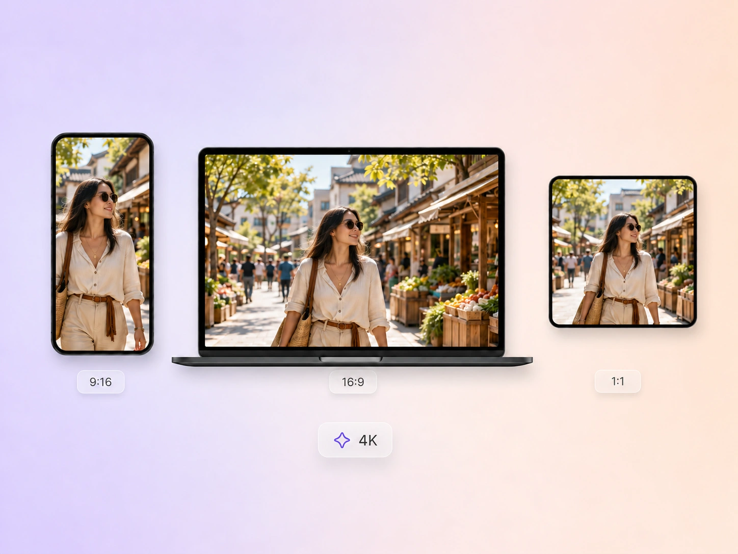 TikTok動画を最大4K解像度で9:16、16:9、1:1のアスペクト比でレンダリング