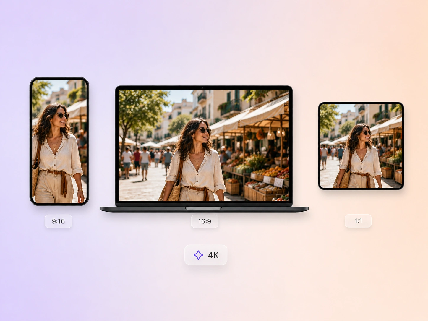 Video de TikTok renderizado en 9:16, 16:9 y 1:1 hasta 4K