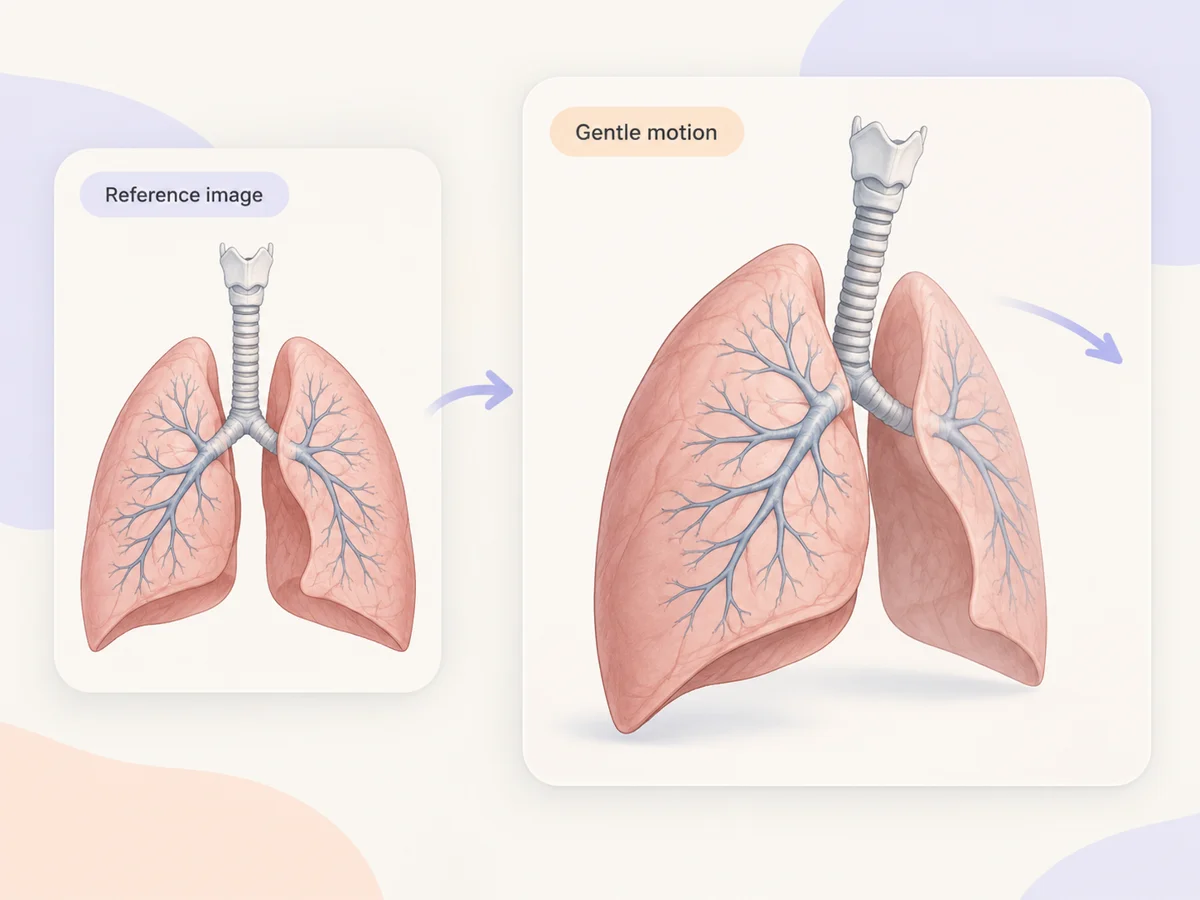 Illustrative medical video concept using a lung teaching image as a reference for motion