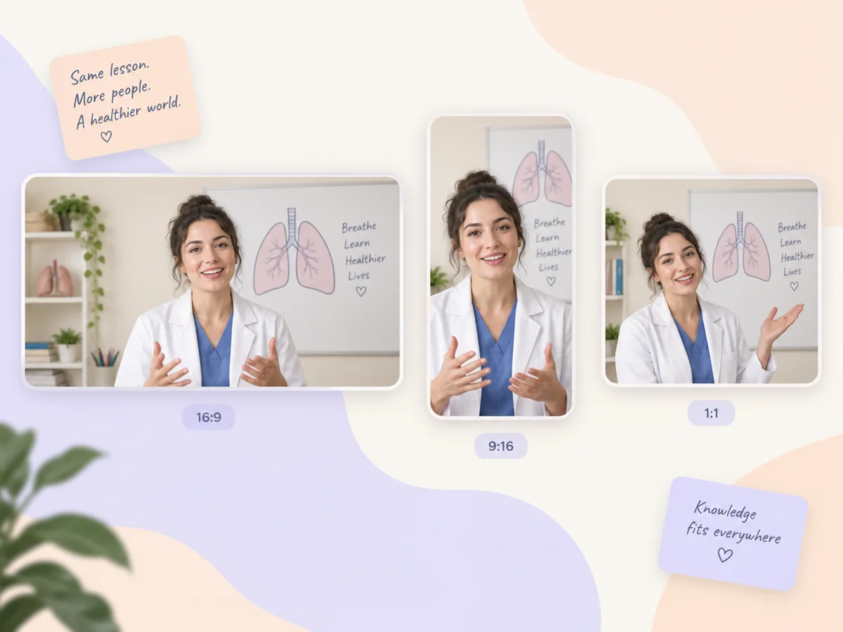 A medical video exported in 16:9, 9:16, and 1:1 formats up to 4K