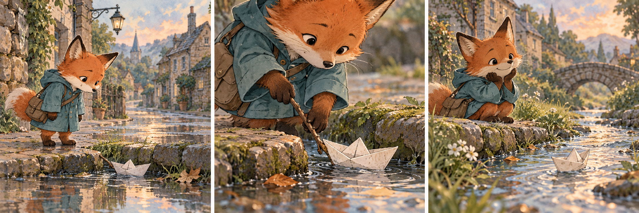 Original fox-and-paper-boat story: discovery, action and payoff