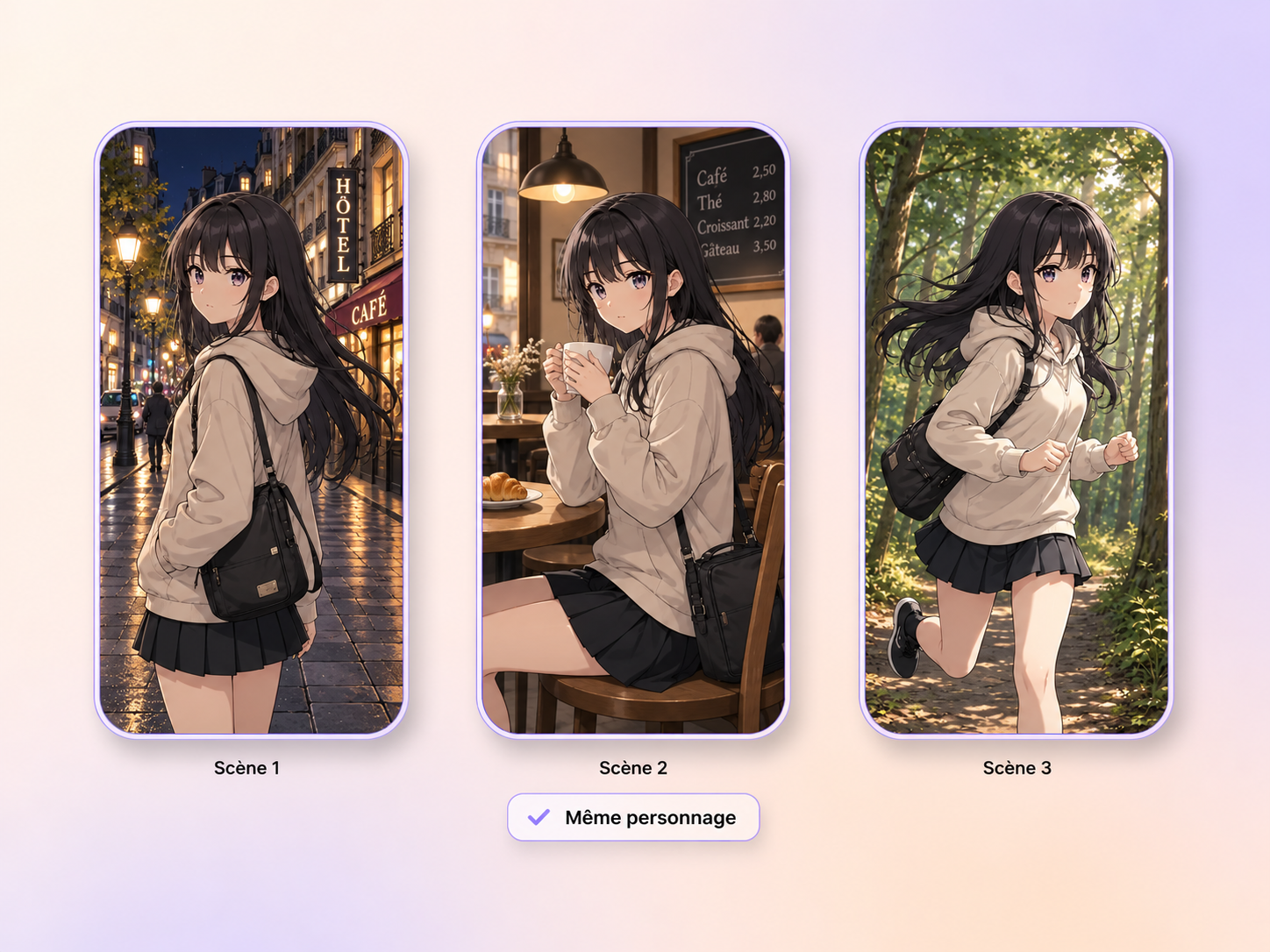 Hyperframe gardant un produit cohérent entre les plans d'une vidéo manga