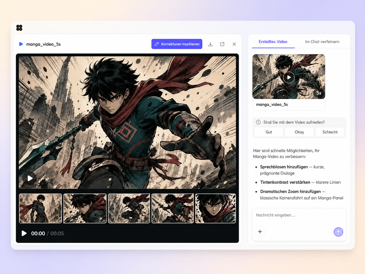 Erstellen eines Manga-Videos aus einer Textaufforderung und einem Foto im Pexo-Editor