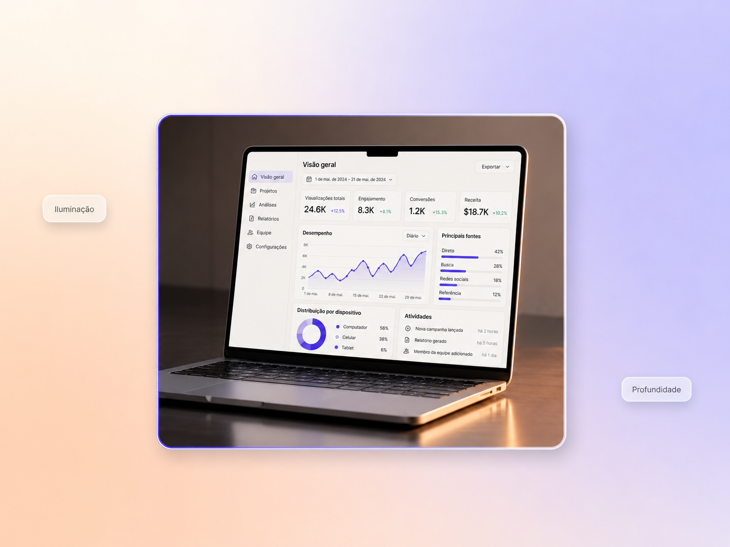 Mockups animados com visual 3D criados pelo Pexo