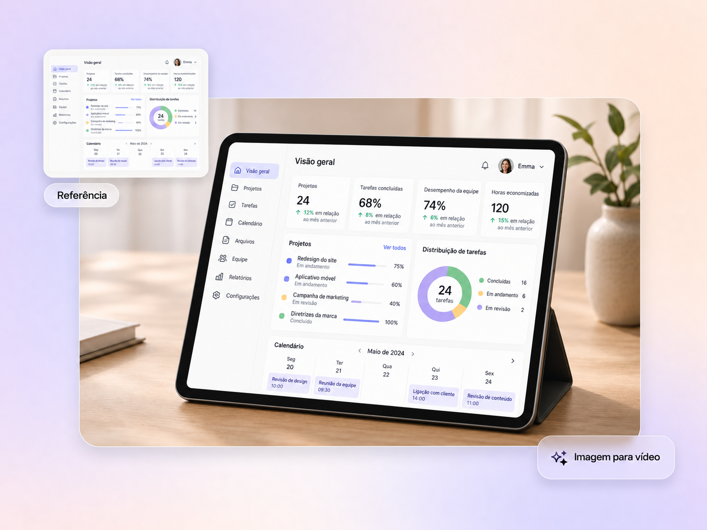 Mockups animados criados pelo Pexo com base em referências