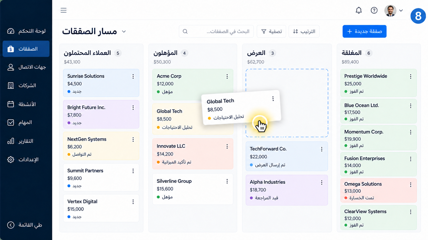 شاشة مسار المبيعات مع الحفاظ على مظهرها بين لقطات فيديو إبراز مؤشر الفأرة