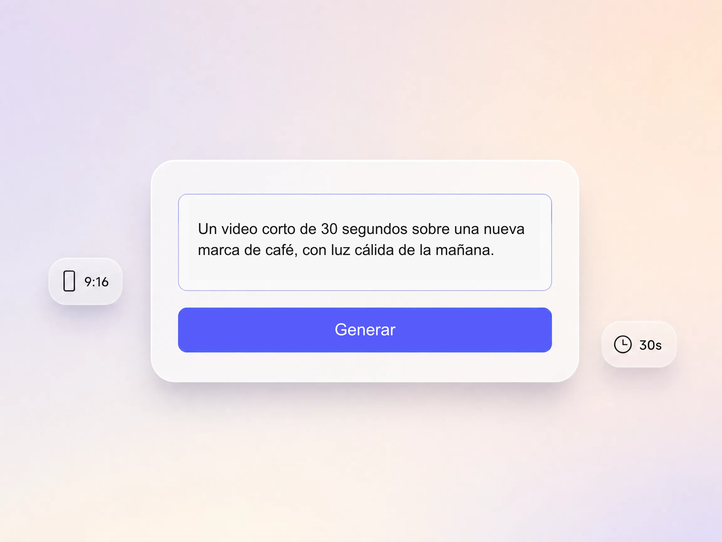 Prompt de video corto escrito en la pantalla de generación de Pexo