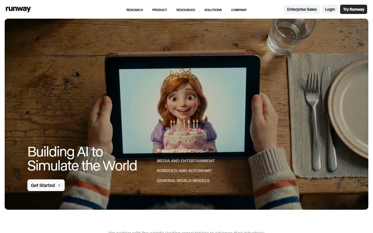 Runway homepage — Gen-4 video generation and creative tools