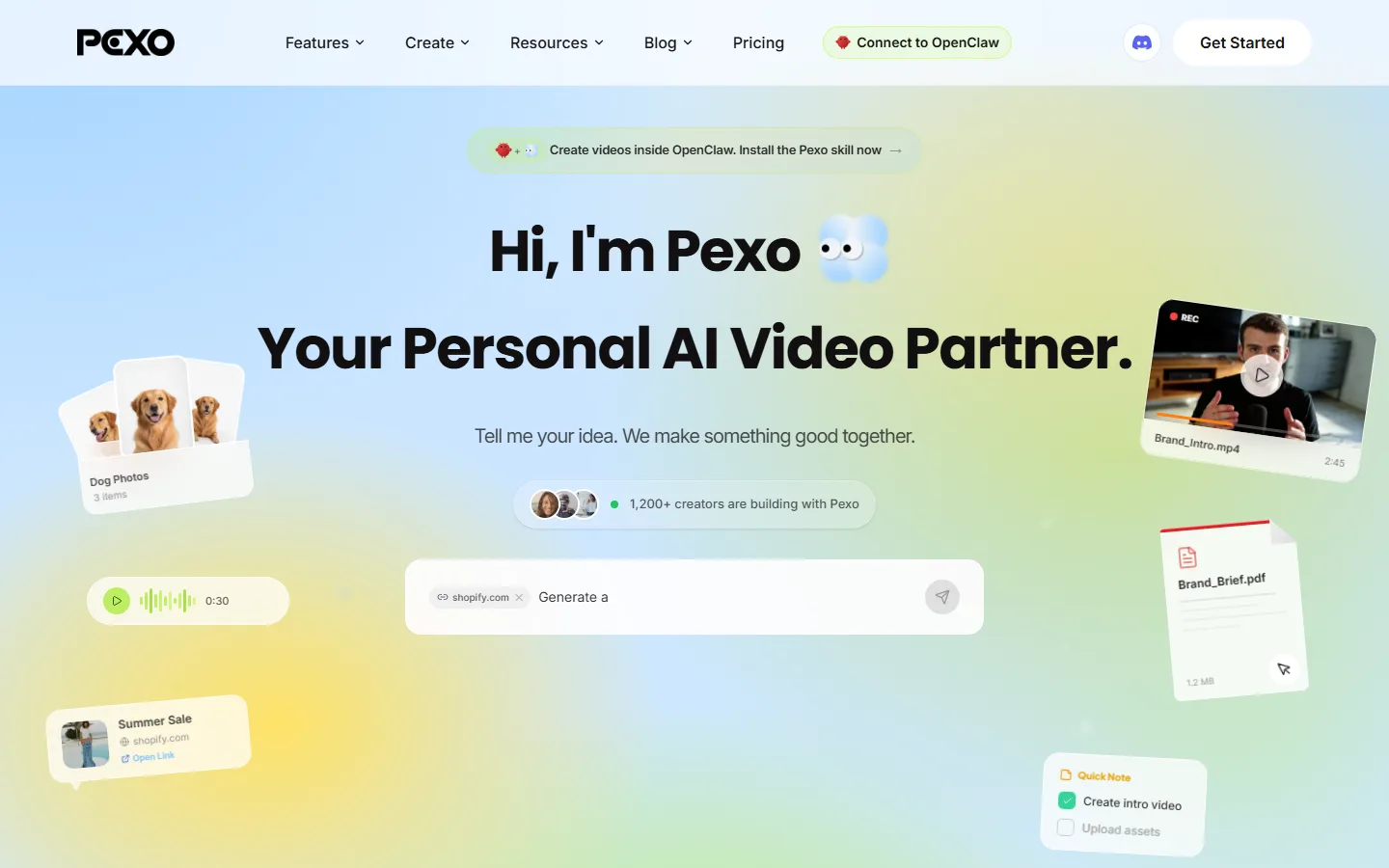 Refining an image-to-video clip in plain language inside Pexo — changing the motion and aspect ratio without touching a timeline
