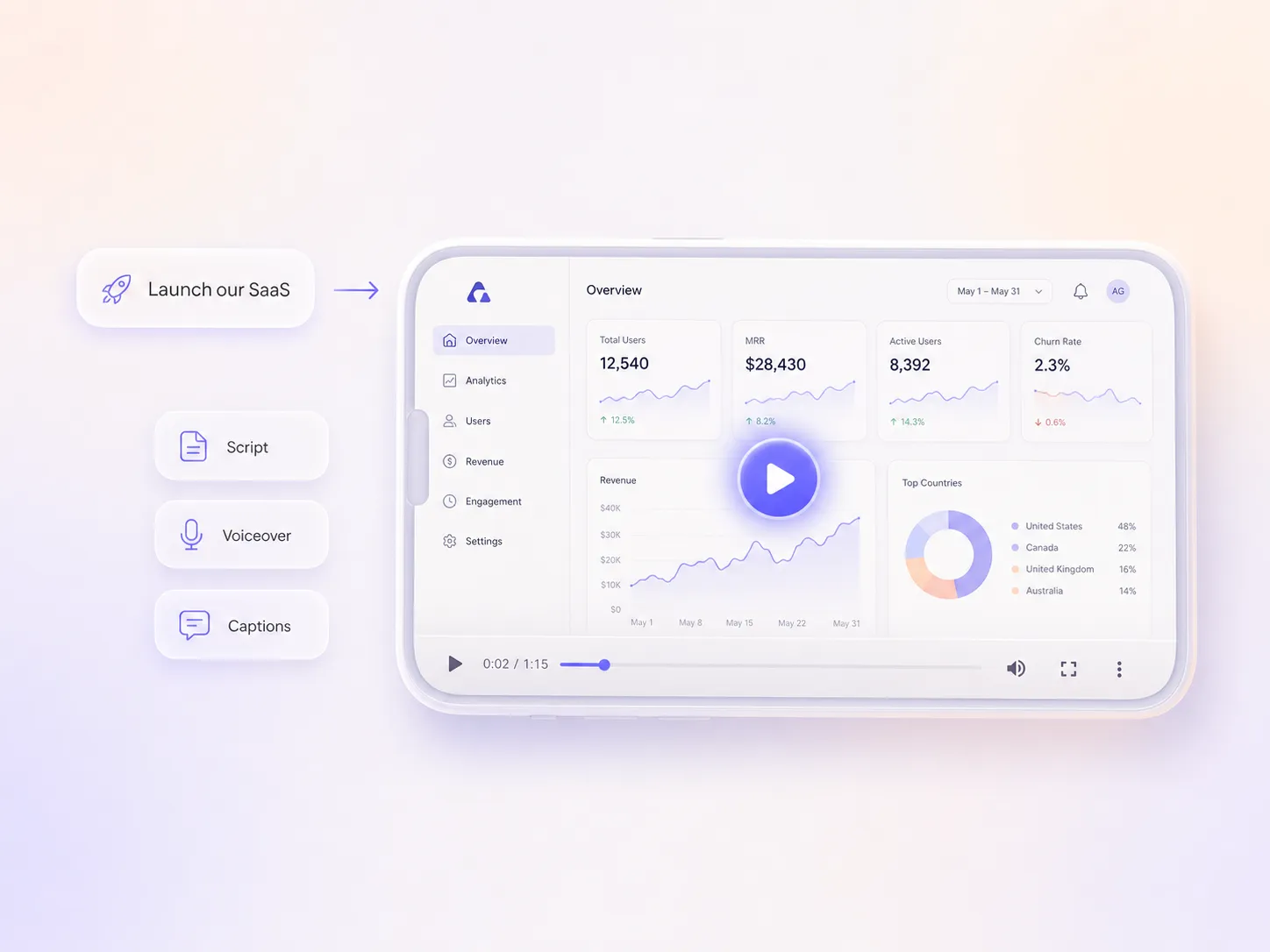 Creating a saas launch video from a text prompt and a photo in the Pexo editor