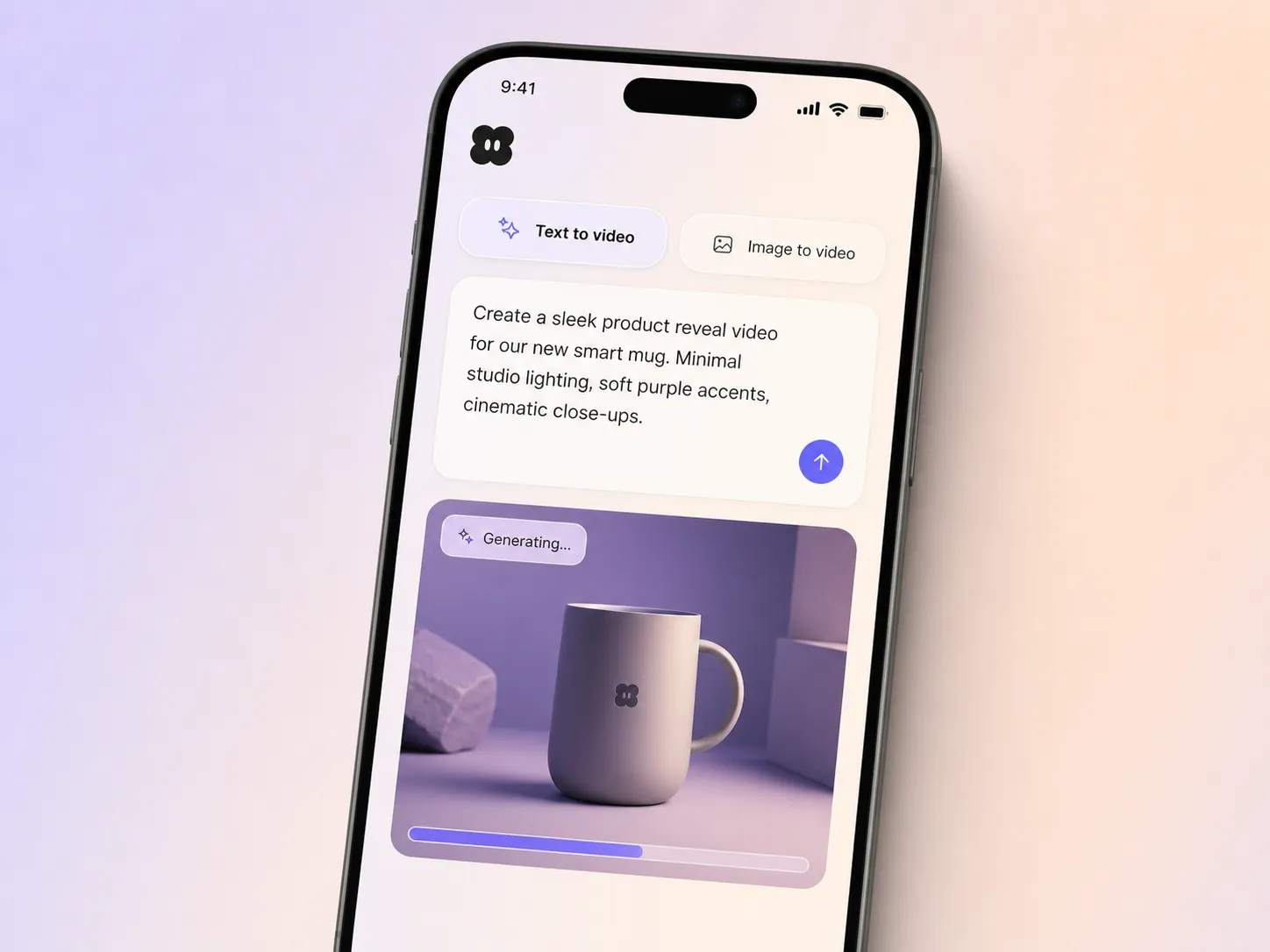 Creating a product reveal video from a text prompt and a photo in the Pexo editor