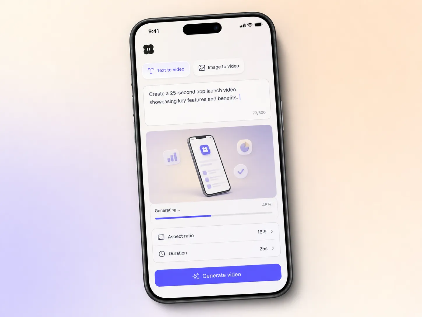 Making an app launch video from a text prompt and an app screenshot in the Pexo editor