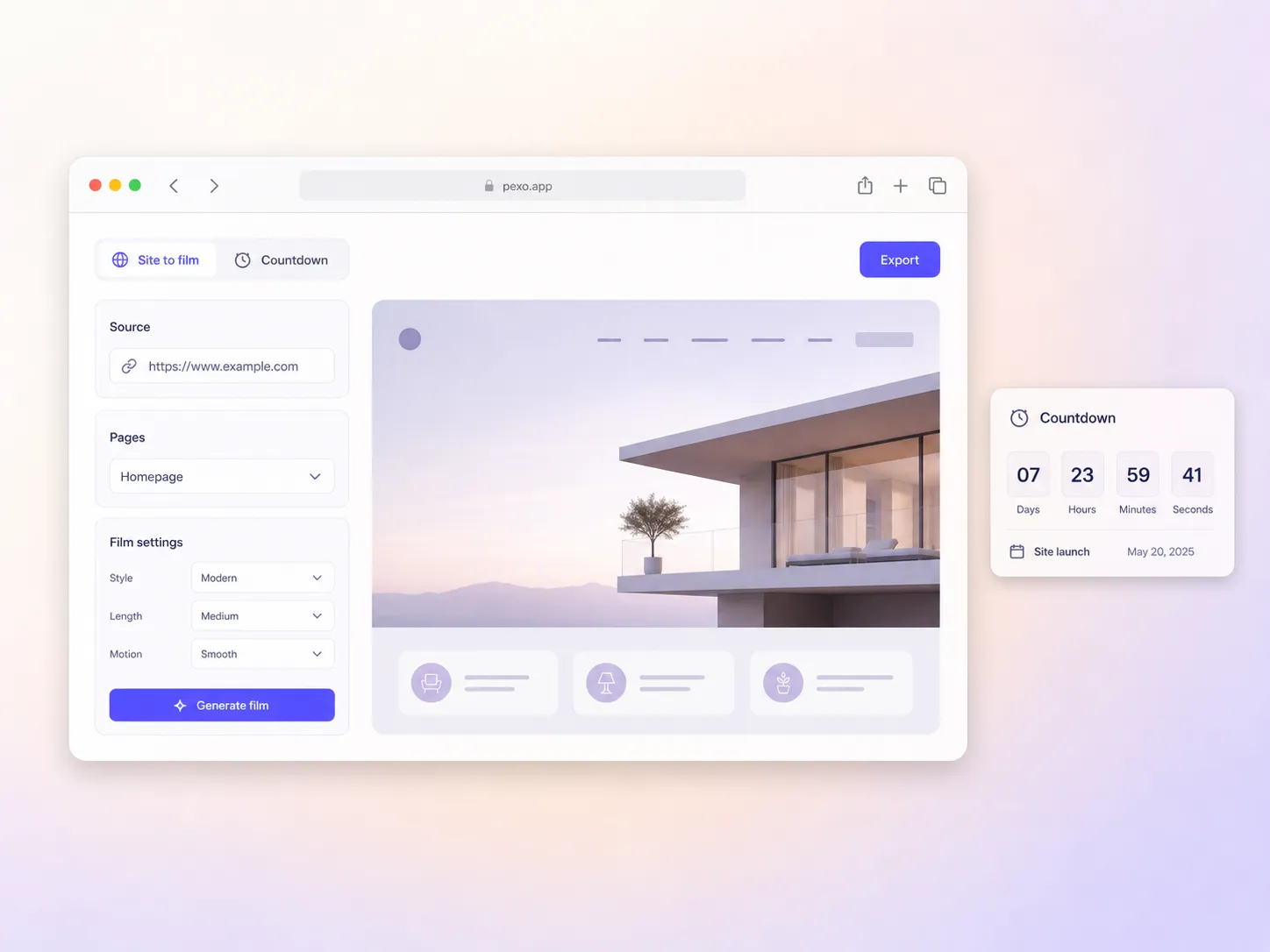 Pexo turning a new homepage into a website launch video