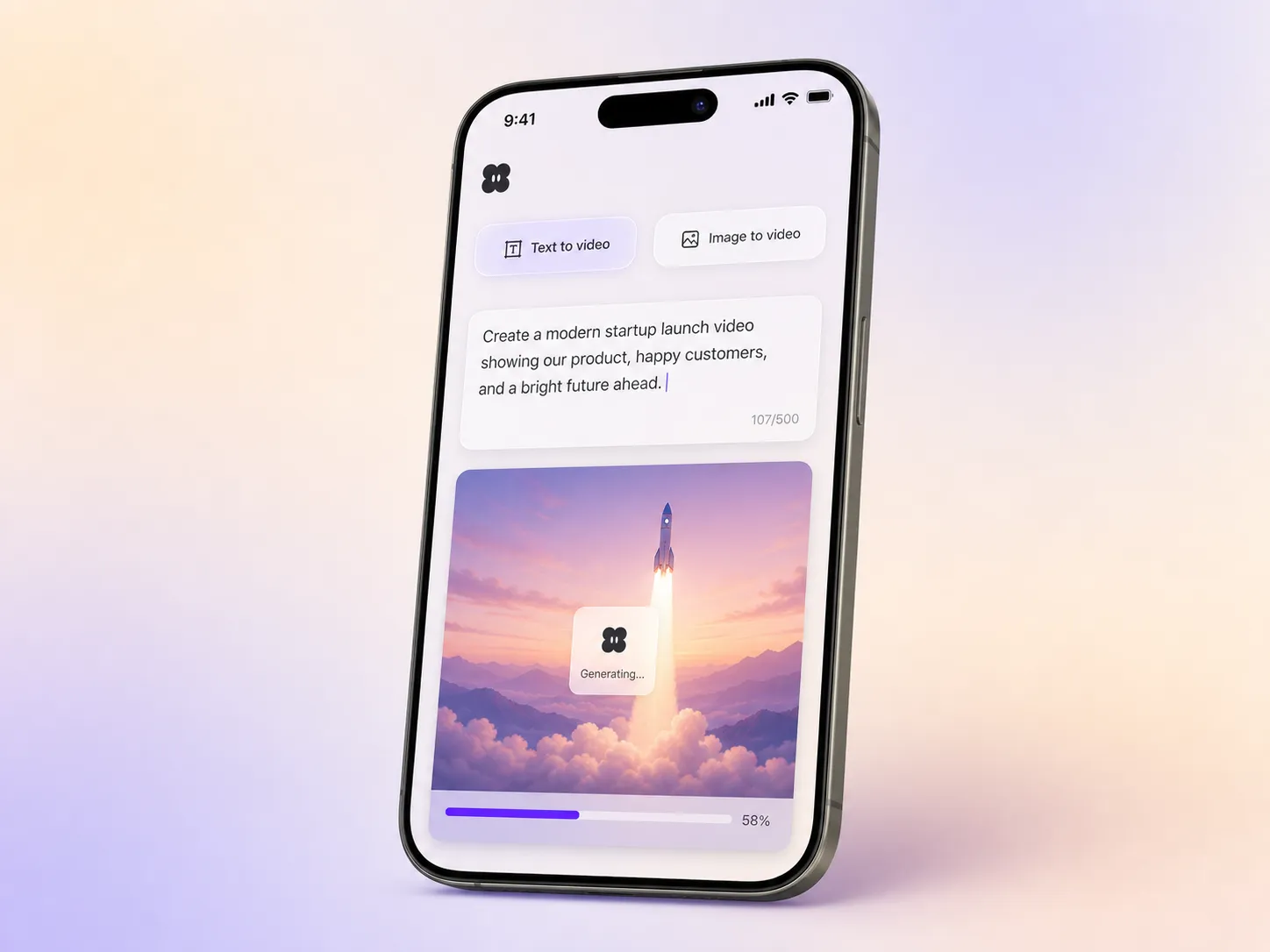 Creating a startup launch video from a text prompt and a photo in the Pexo editor