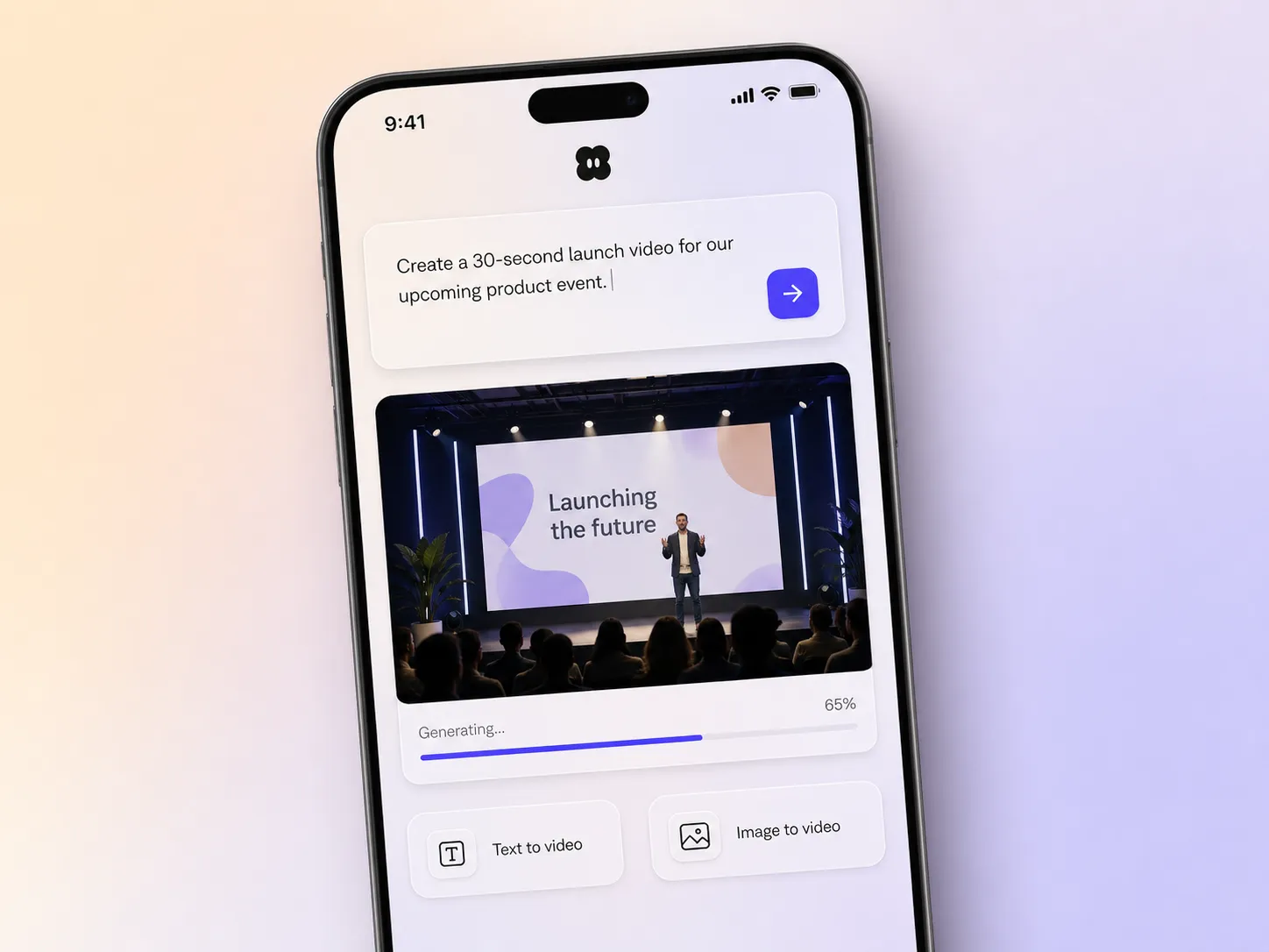 Creating a event launch video from a text prompt and a photo in the Pexo editor