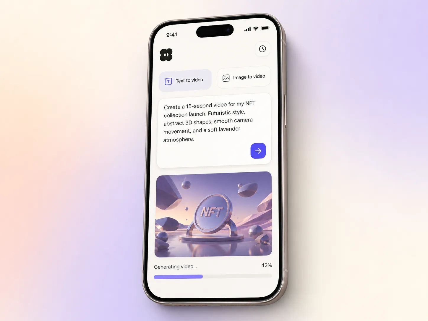 Creating a NFT launch video from a text prompt and a photo in the Pexo editor