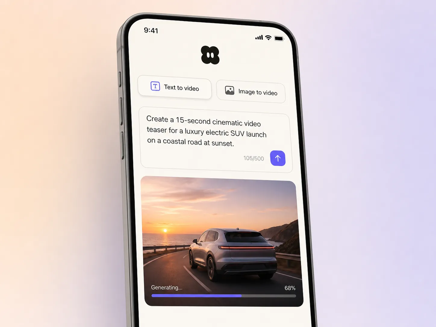 Creating a car launch video from a text prompt and a photo in the Pexo editor