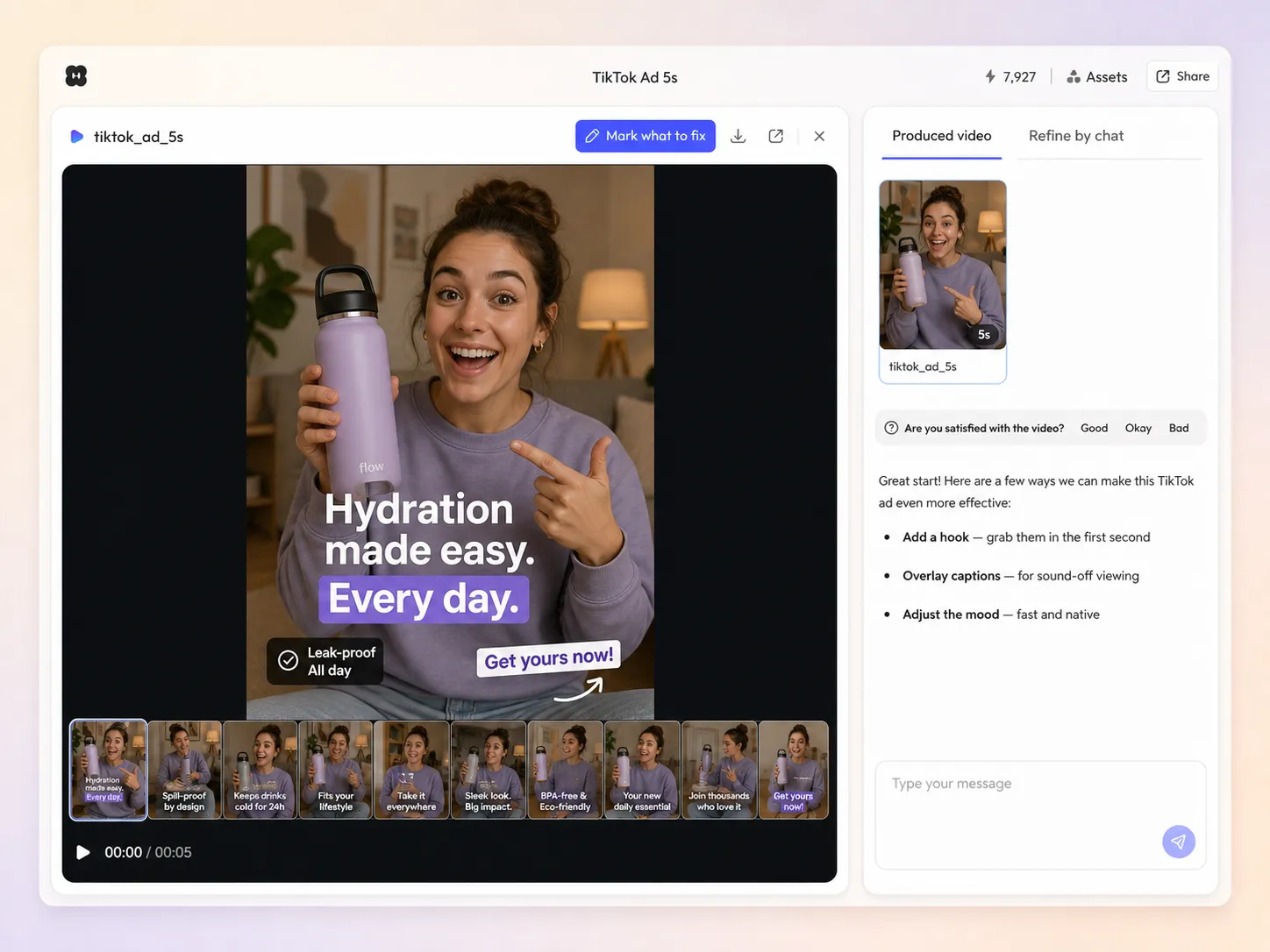 Pexo tiktok ad maker turning a text prompt and a product photo into a finished ad