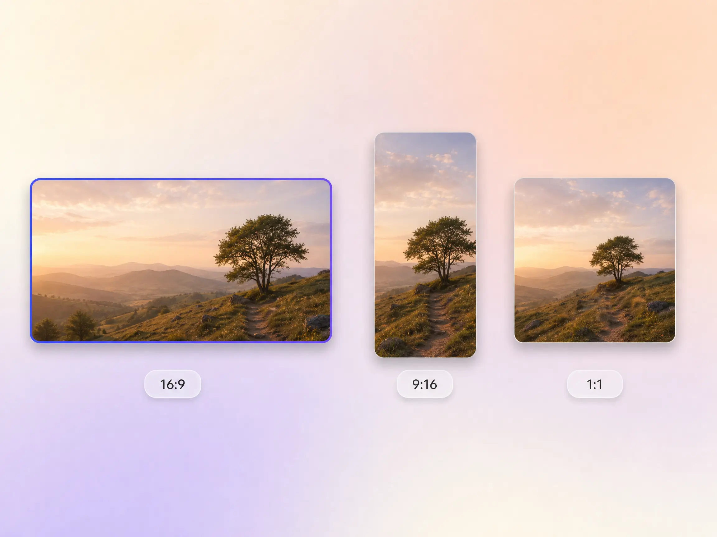 AI sneak peek video exported in 16:9, 9:16, and 1:1 up to 4K