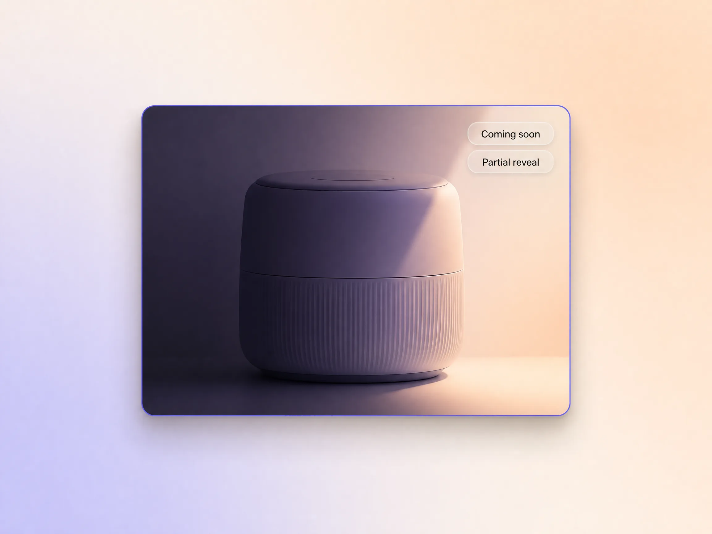 Sneak peek video frame with a product half lit and the reveal held back