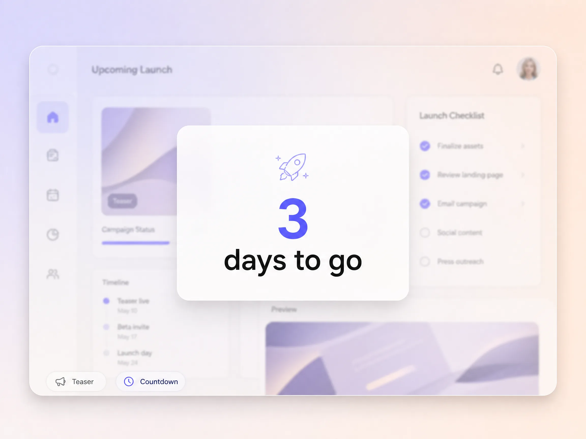 A mobile app launch video teaser building anticipation with a countdown
