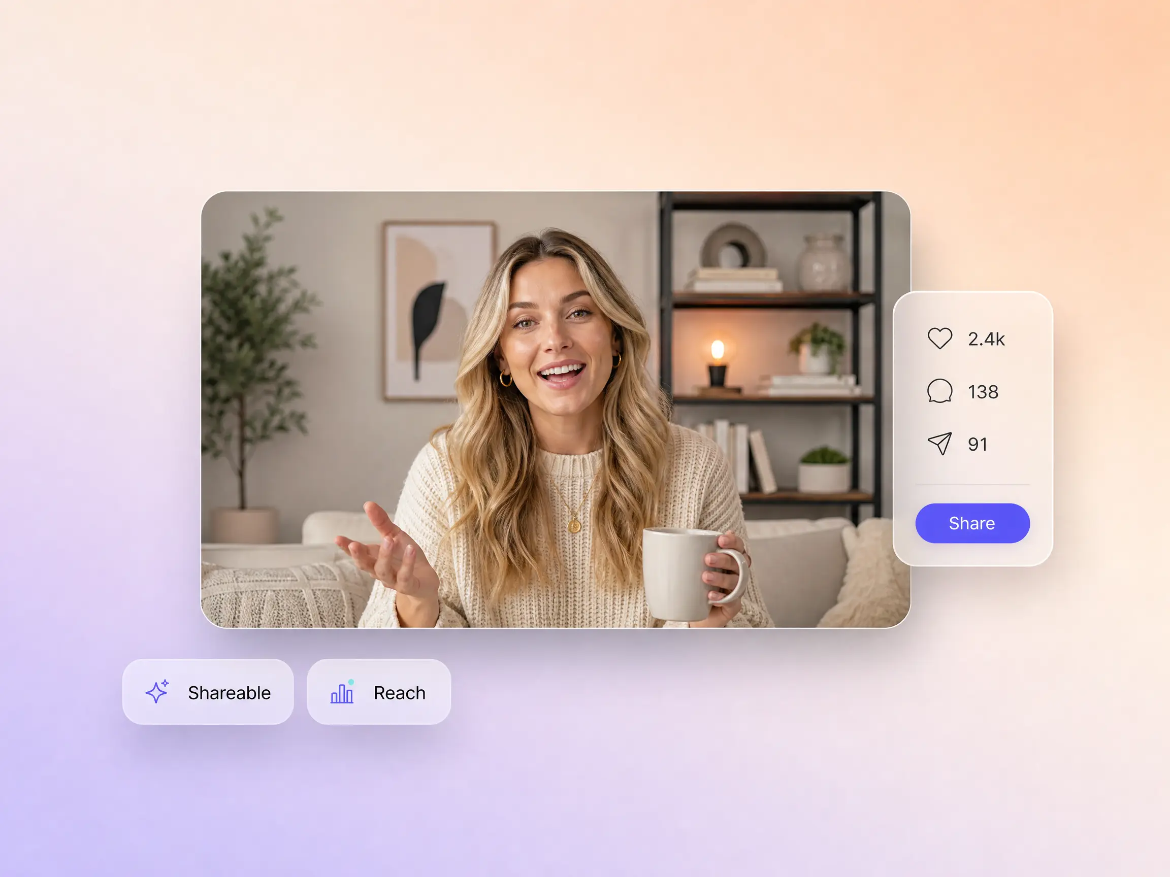 A product announcement video ending with a share prompt