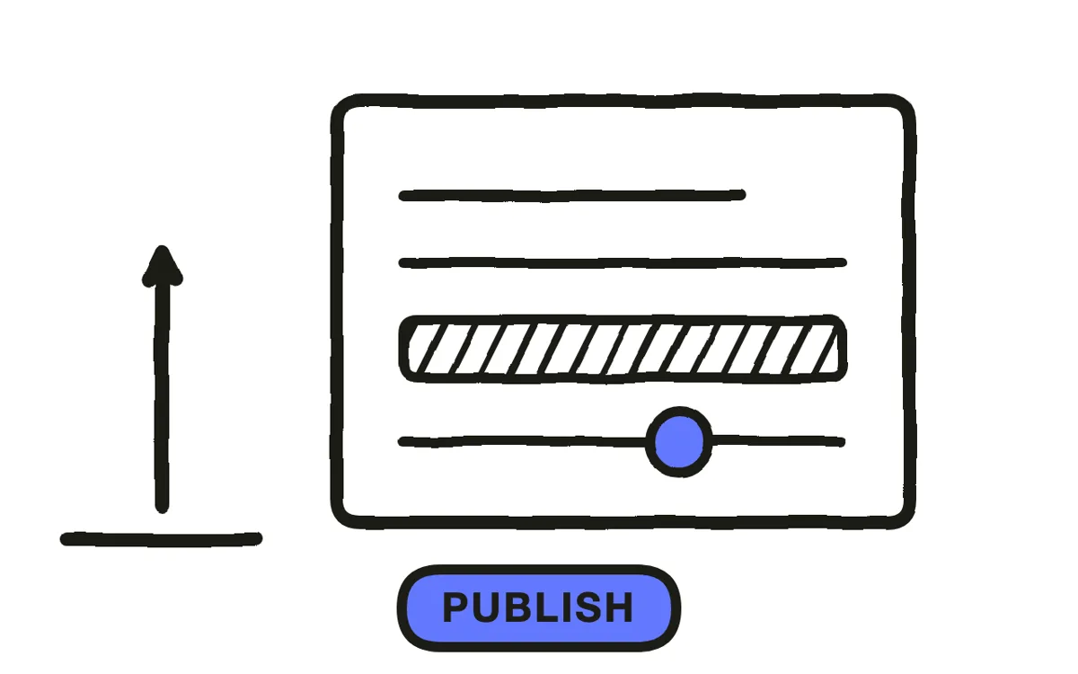 An upload panel with a task-named title, chapter marks, and a step list in the description