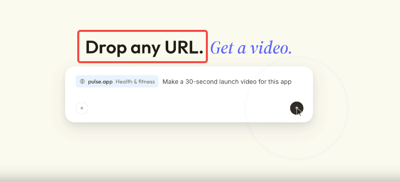 Pexo URL-to-video illustration with a webpage source and a 30-second launch video prompt