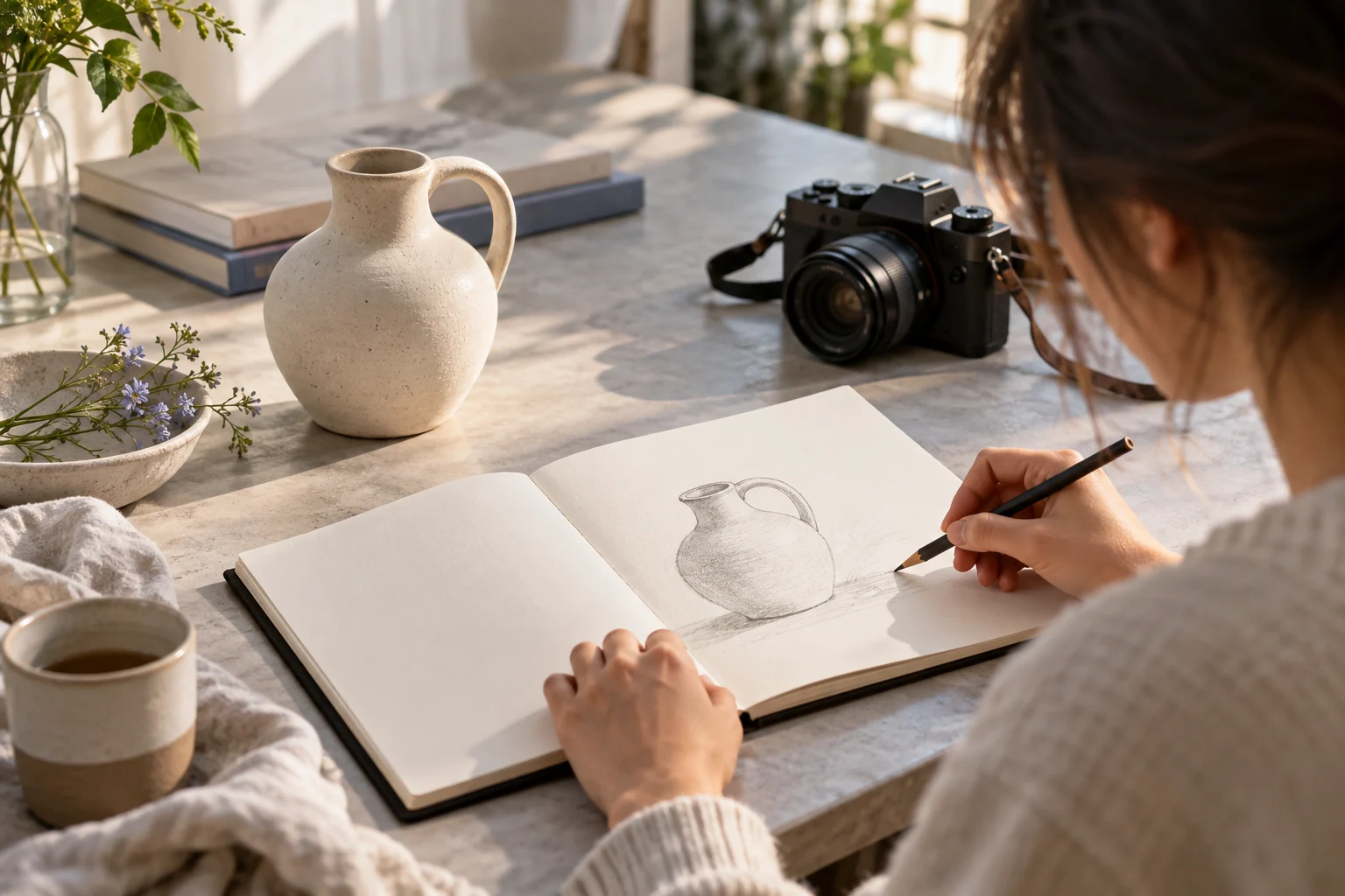Simple first prompt exercise with a sketchbook and still-life subject