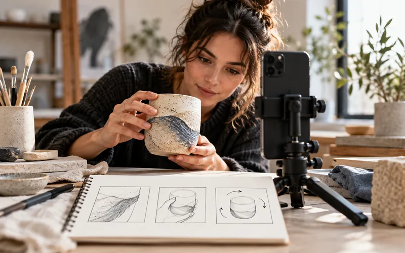 Creator filming a ceramic object for a short looping video