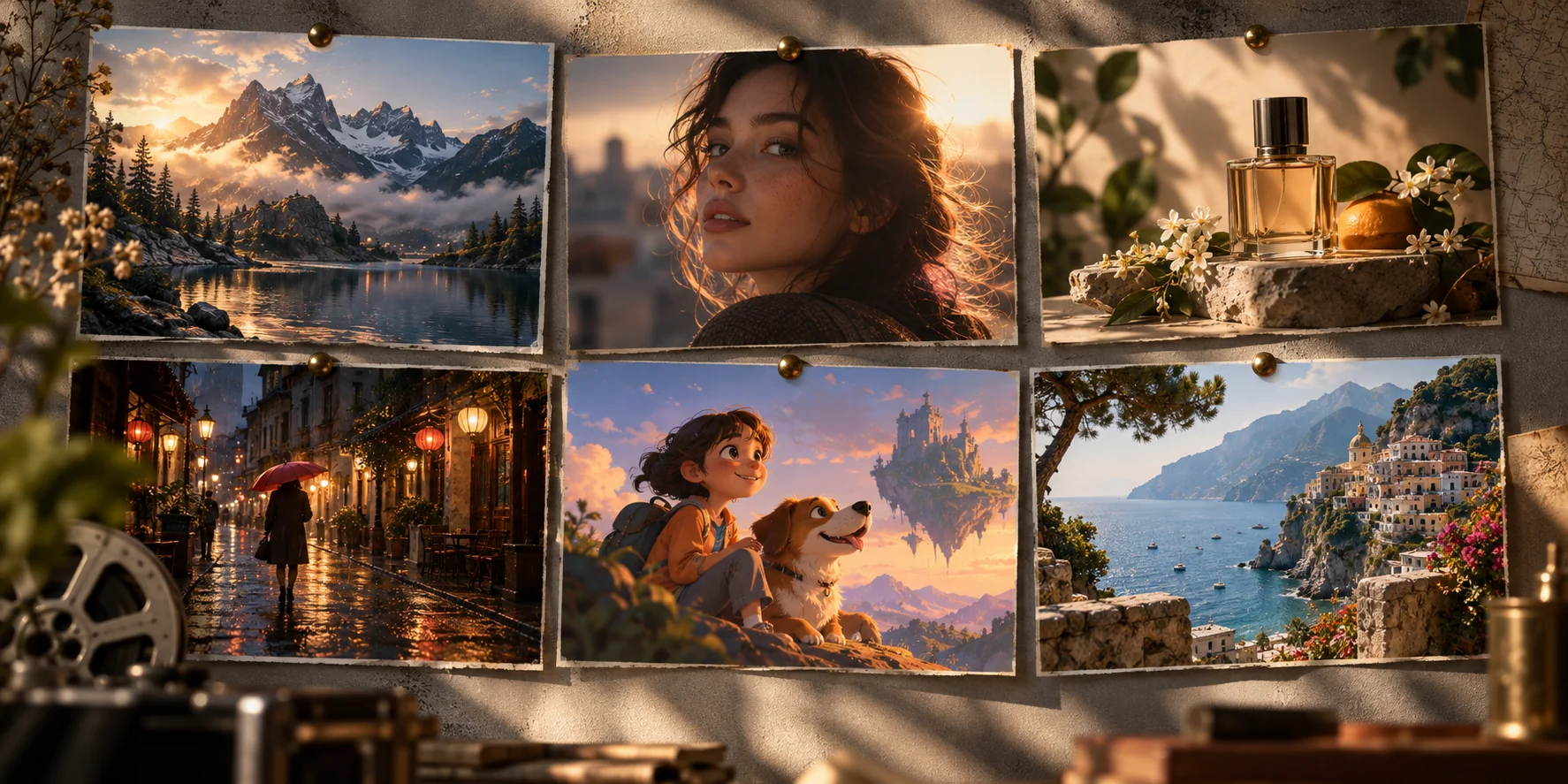 Storyboard wall with different video scene ideas