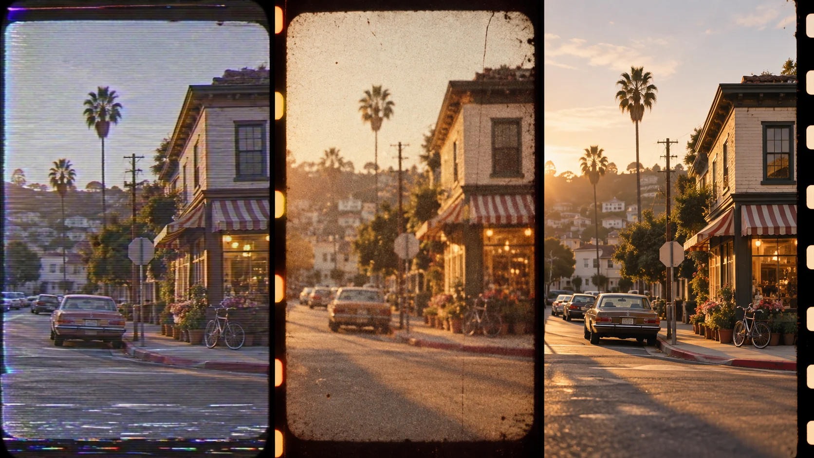 One street scene shown in VHS, Super 8 and 35mm film treatments