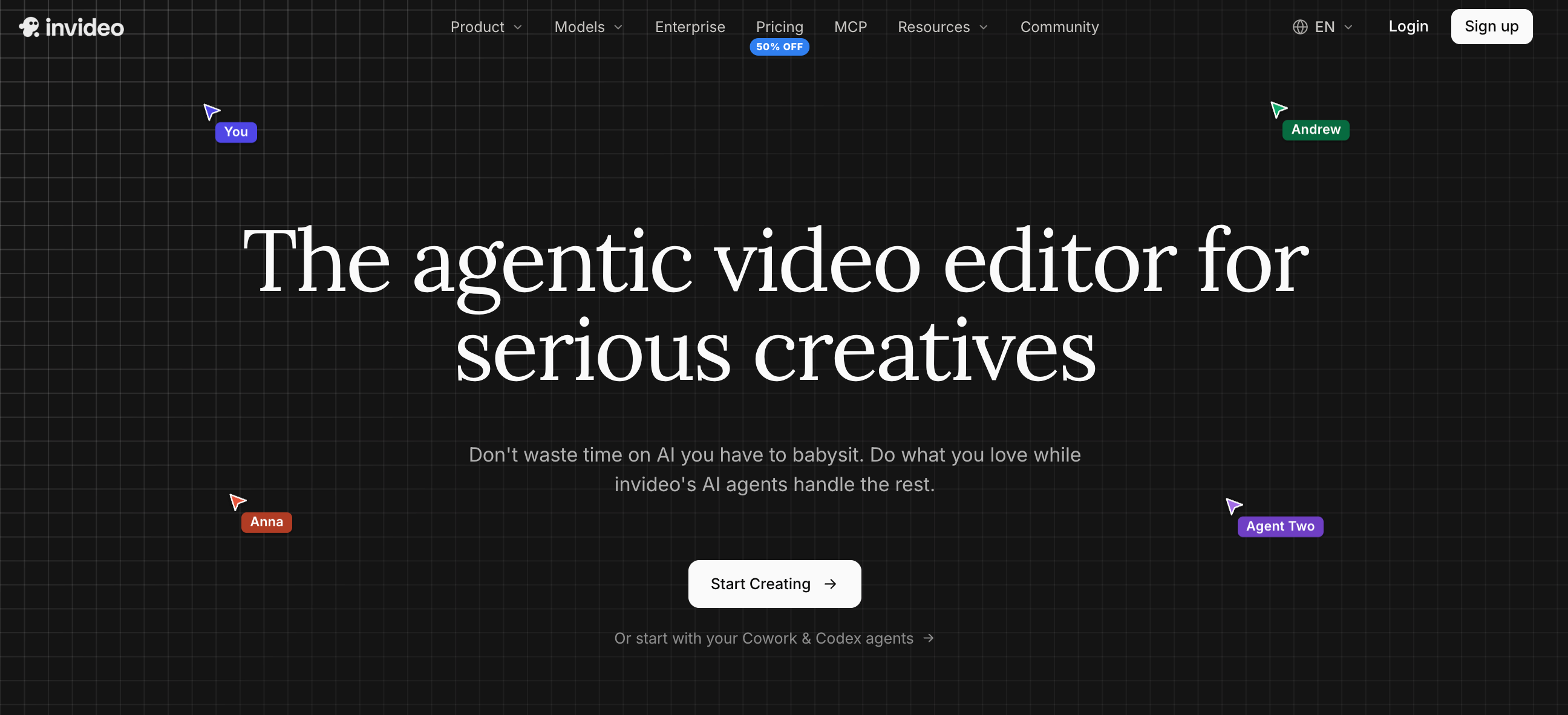 InVideo homepage describing its agentic video editor.