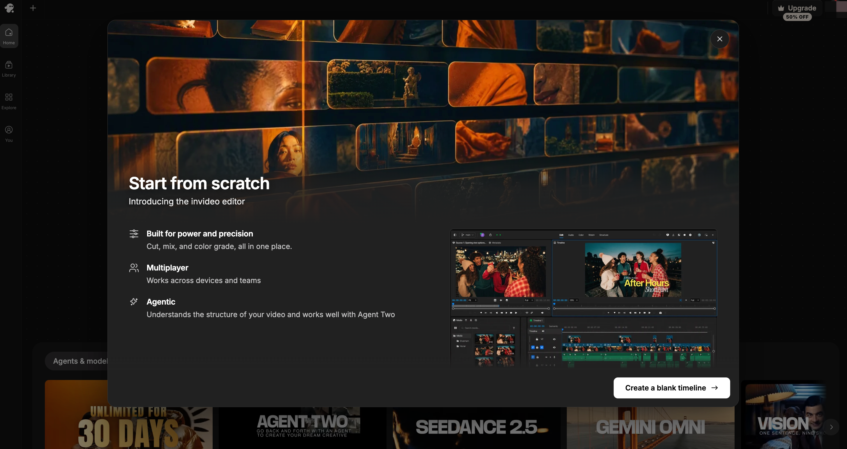 InVideo editor start screen for creating a blank timeline