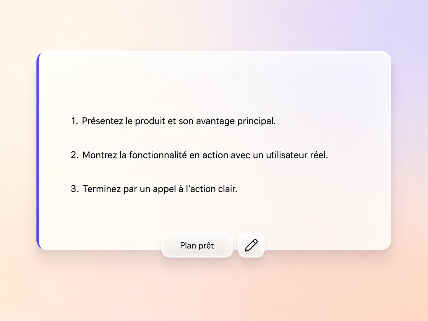 Plan du script d’une vidéo explicative généré par Pexo