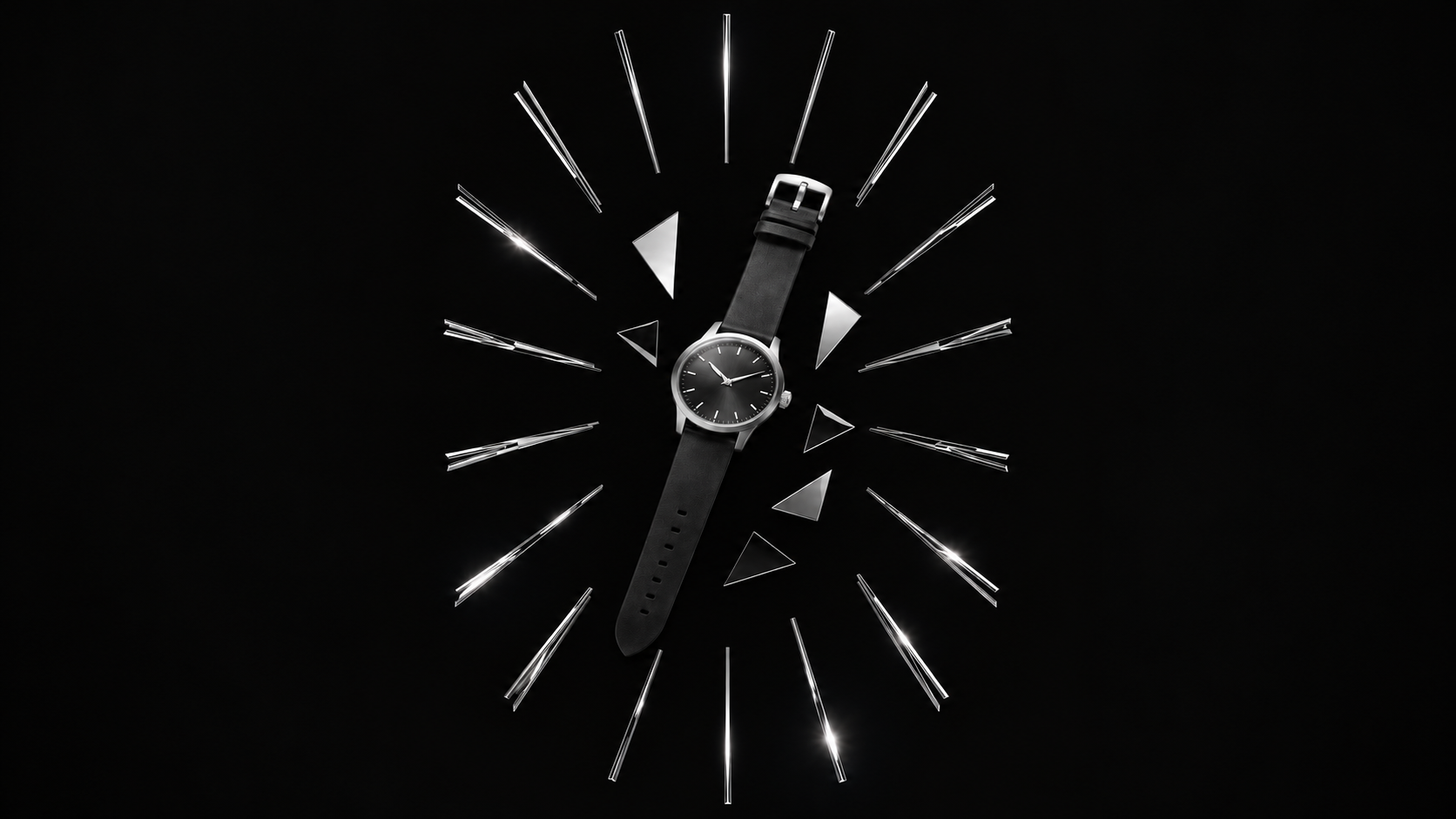 Black watch surrounded by metallic forms