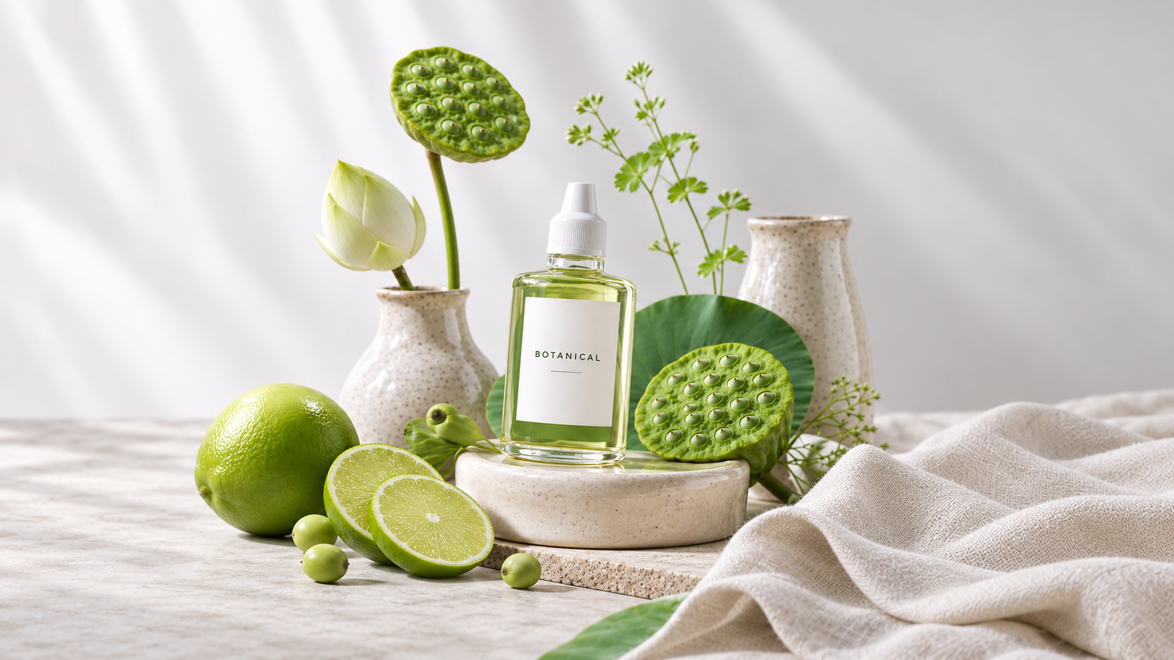 Lime skincare product arrangement