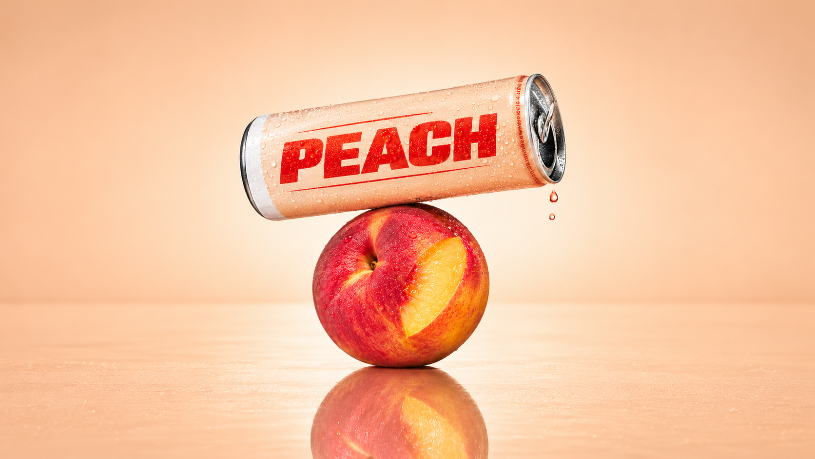 Peach drink can above a peach