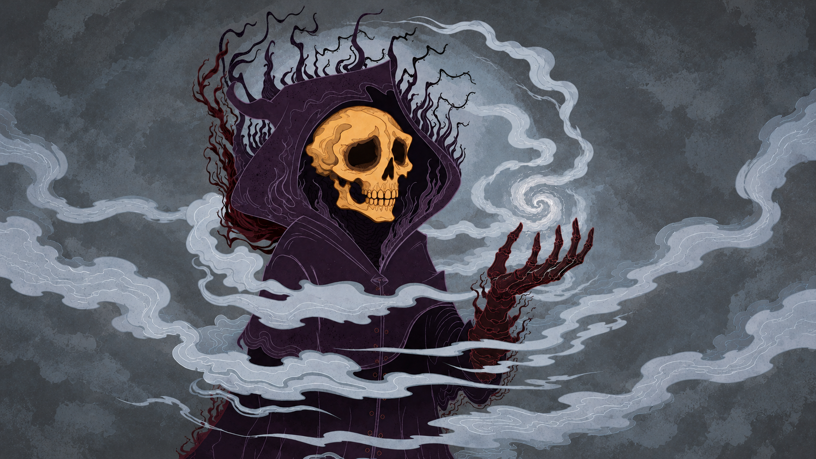Skull boat in a storm